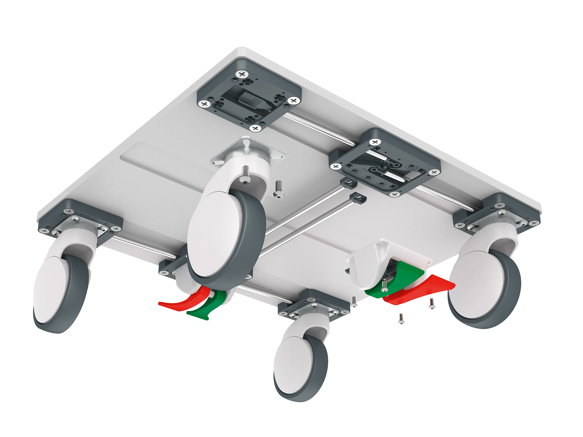 STEINCO Central locking system for the free configuration of castors mounted under a piece of equipment.