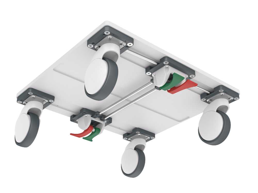 STEINCO Central locking system for the free configuration of castors mounted under a piece of equipment.