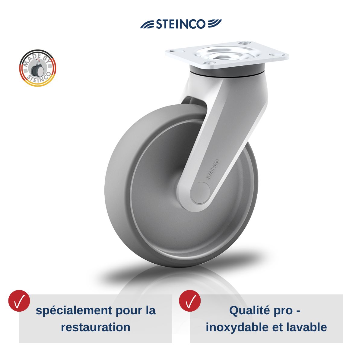 Roulettes pivotantes pour chariots, tables et appareils de restauration en acier inoxydable - roues et roulettes pour restauration, services de restauration, cantines, cuisines industrielles 