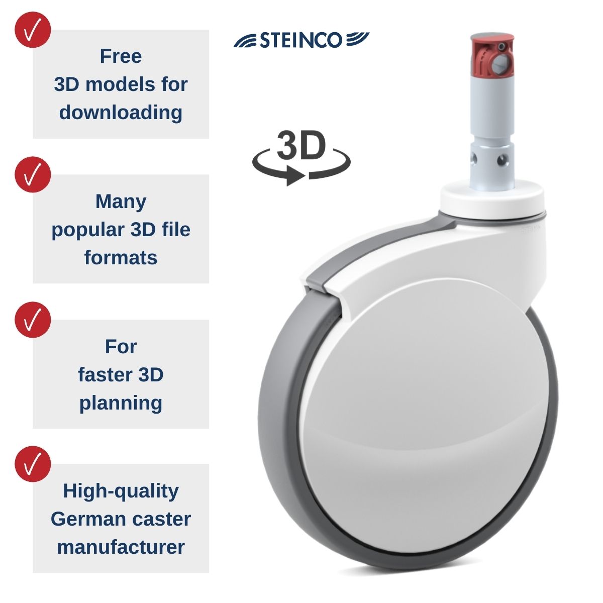 Steinco medical castors - free 3D models in many file formats for planners, designers, project engineers and product developers