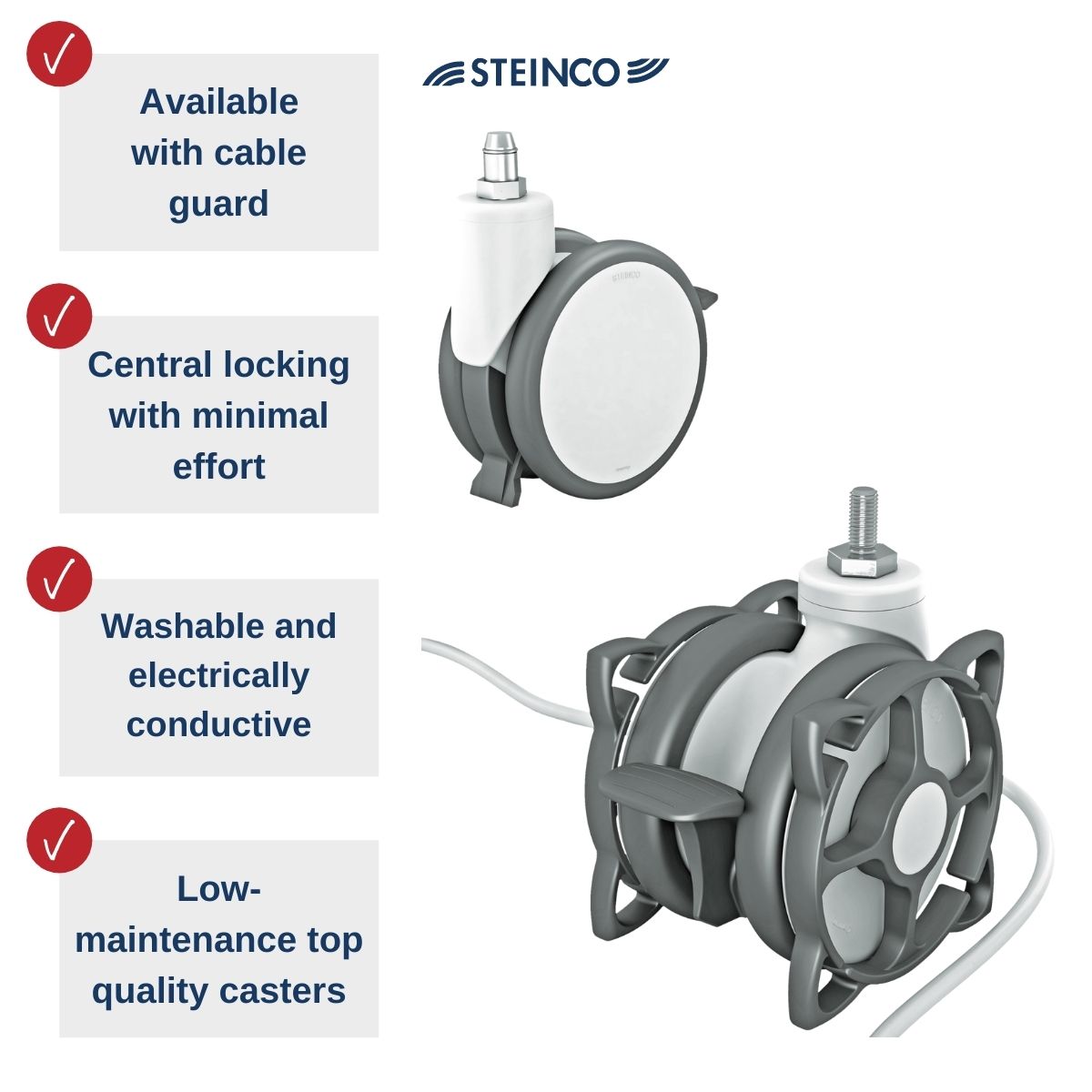 Medical hospital bed, clinic bed and nursing home bed castors in many diameters 100, 125, 150, 200 mm and load capacities