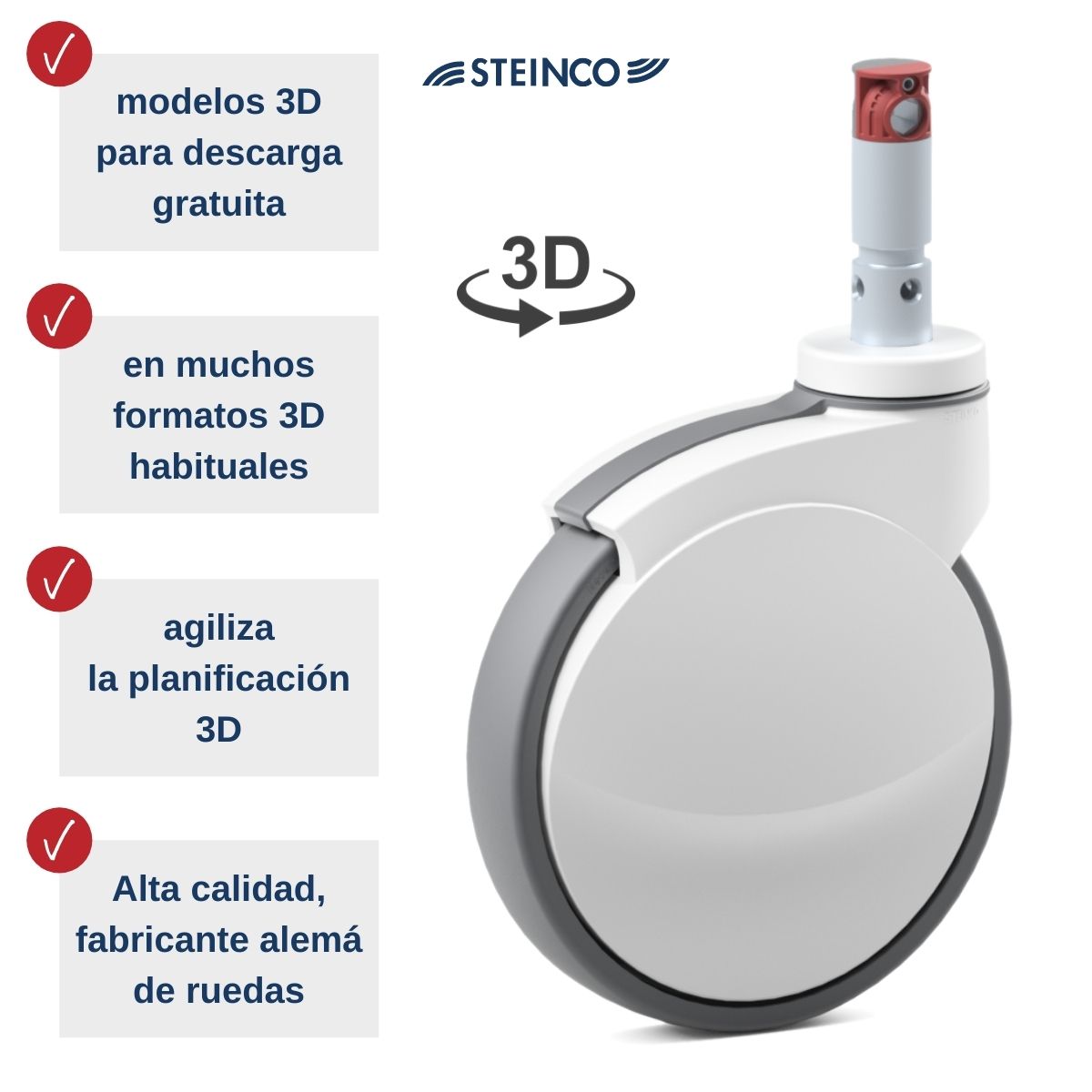 Ruedas Steinco Medical - modelos 3D gratuitos en muchos formatos para planificadores, diseñadores, ingenieros y desarrolladores