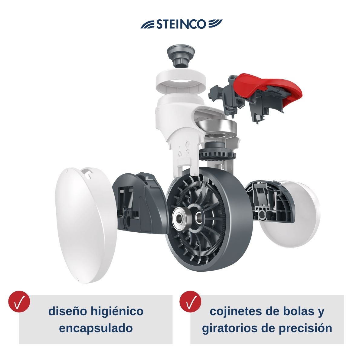 Ruedas Steinco Medical para camas con ruedas en hospitales y clínicas en versión premium, con rodamientos de bolas y cojinetes giratorios de precisión