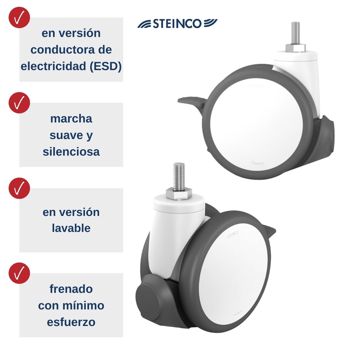 Ruedas de tecnología médica para camas de hospital en versión ESD y lavable