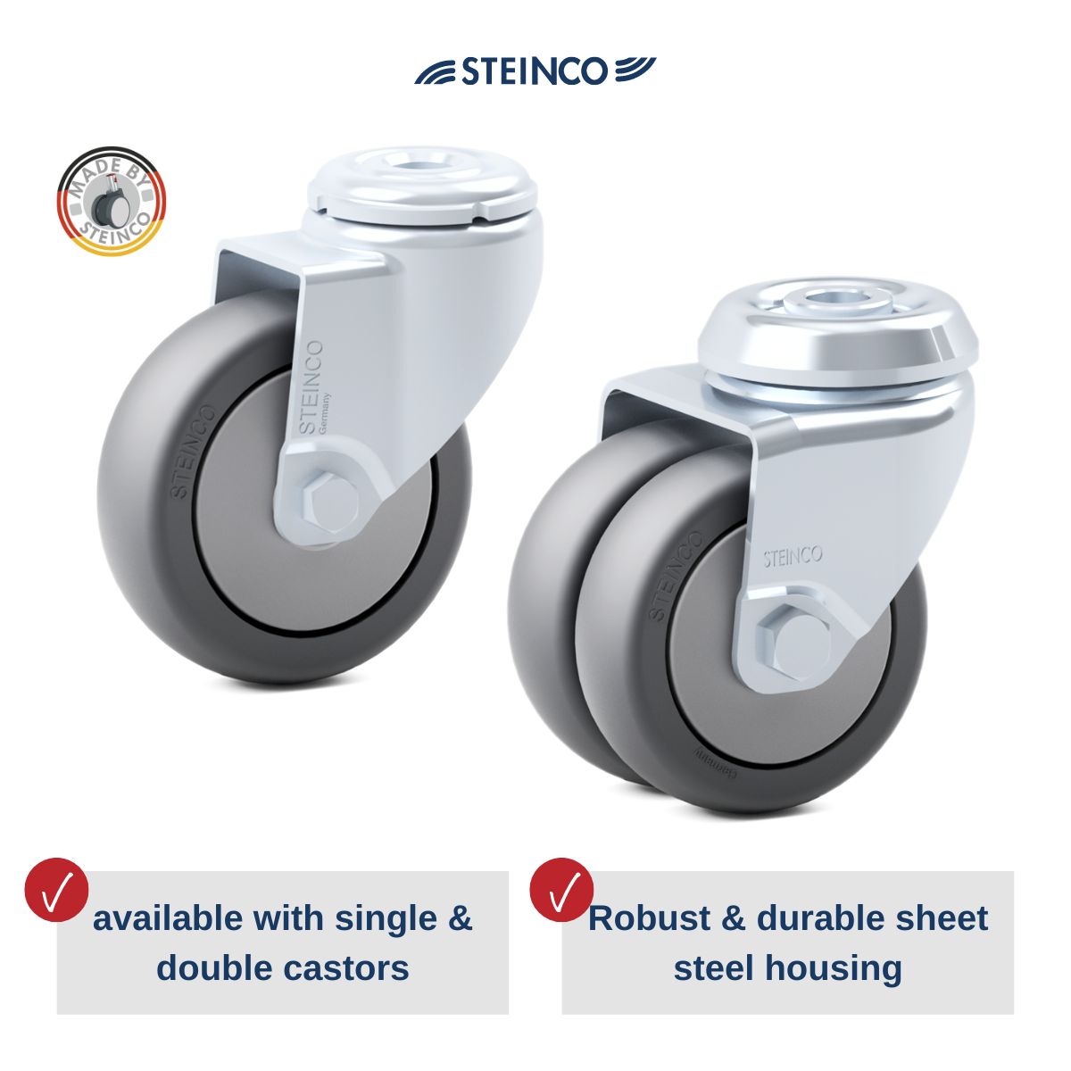 single & double castors with and without brake or brakes made of metal for aluminium profile & aluminium profile 40x40