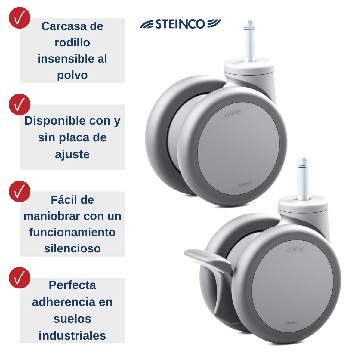Ruedas dobles de plástico para equipamiento de fábricas y oficinas - Calidad superior - Ruedas STEINCO
