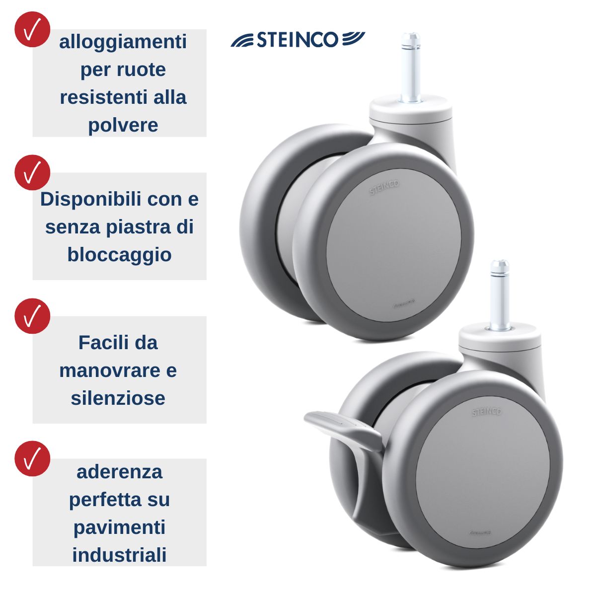 Ruote gemellate in poliammide per attrezzature industriali e per ufficio - Qualità Premium - Ruote STEINCO