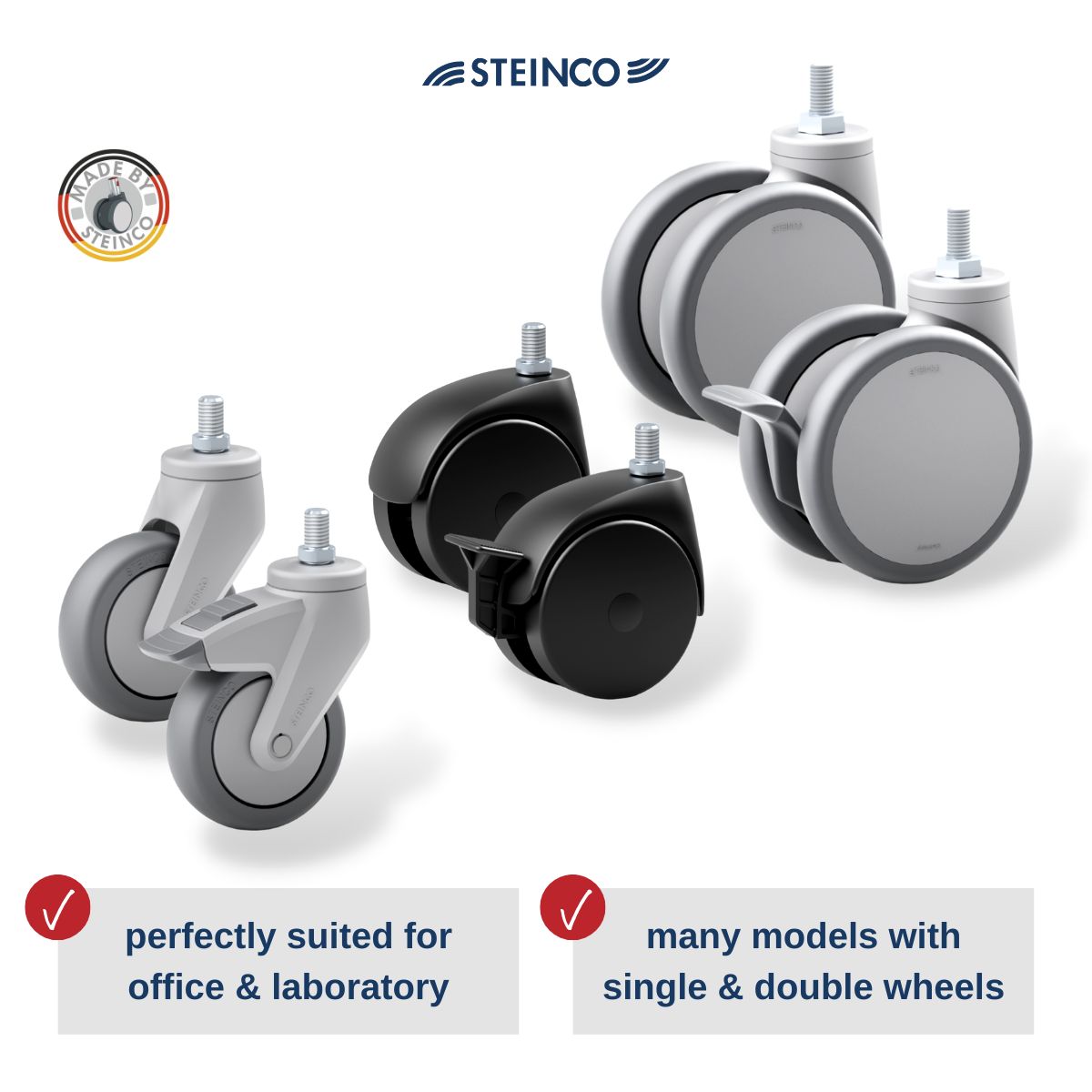 Castors & Wheels for Office & Laboratory Furniture - Premium furniture castors direct from the manufacturer - apparatus castors, swivel castors, double wheel castors and plastic castors for furniture