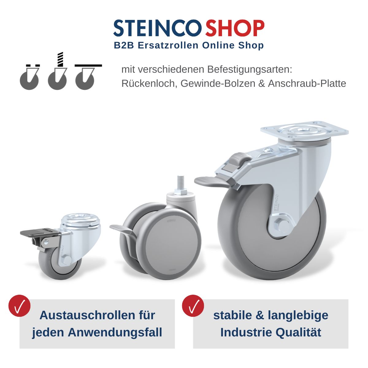 B2B Ersatzrollen Online Shop für Industrie, Ersatz-Rollen für Medizintechnik in Industriequalität, Premium Lenkrollen als Ersatzrollen für Aluprofil-Konstruktionen, Ersatz-Rollen und Räder für Arbeitstische, Montage-Wagen und Palettenwagen