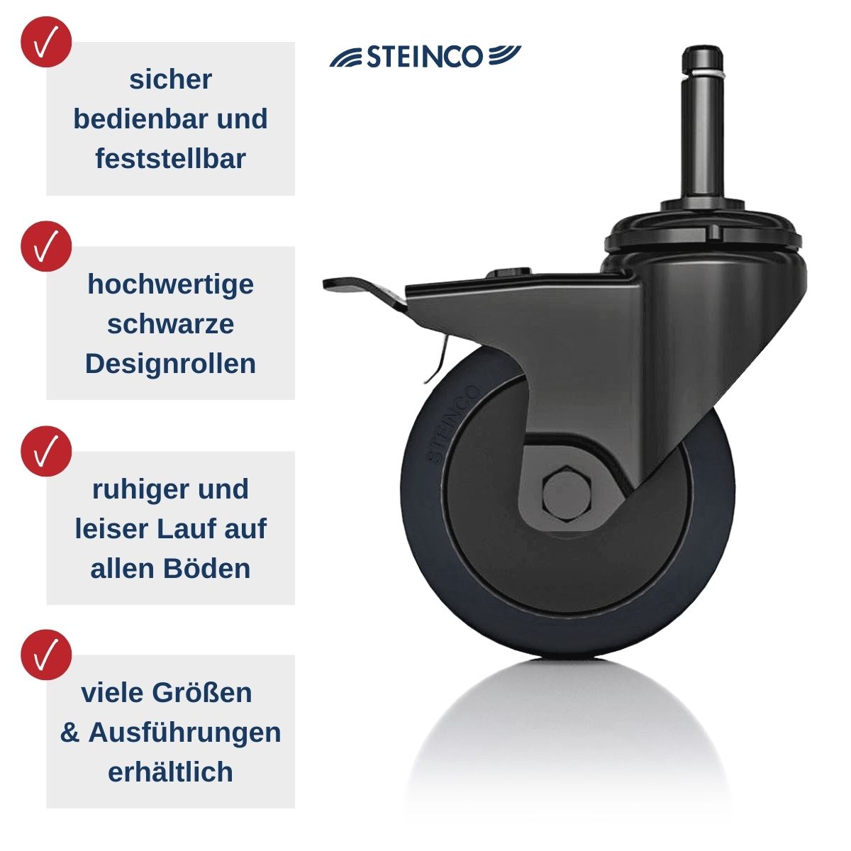 [Translate to Dänisch:] hochwertige schwarze möbelrollen und möbelräder in Industrie Qualität für Ladenbau und Möbelbau Projekte - Deutscher Hersteller