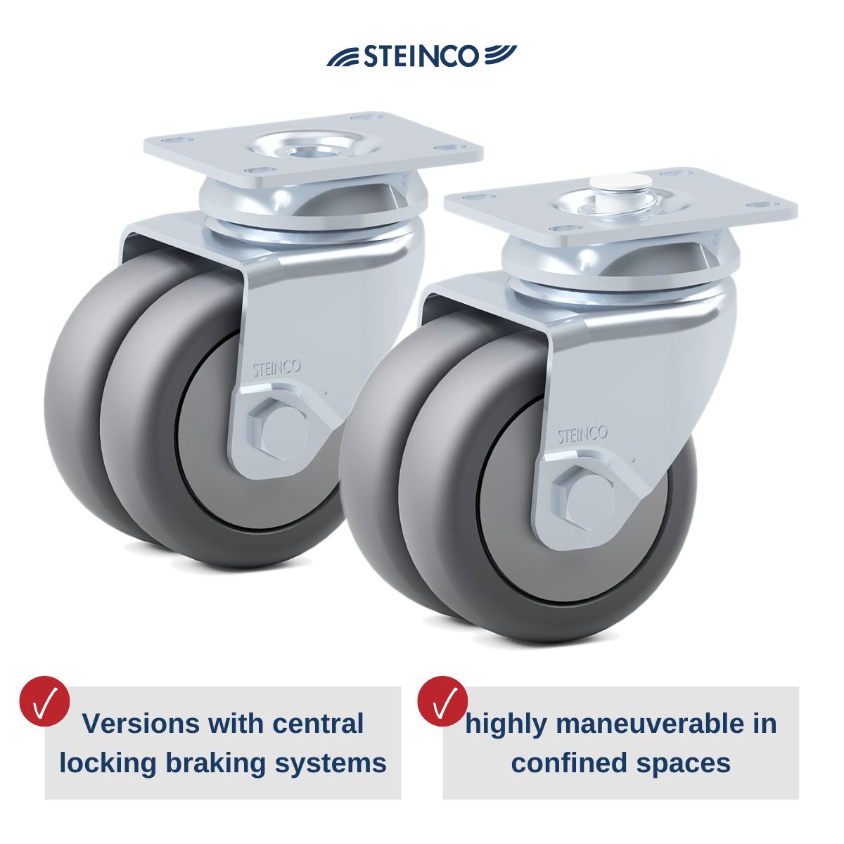 Wheels & Castors for Airplane Serving Trolley & Bar Trolley in Premium Quality - Aviation Castors for Serving Trolley & Trolleys made of stainless steel and plastic.