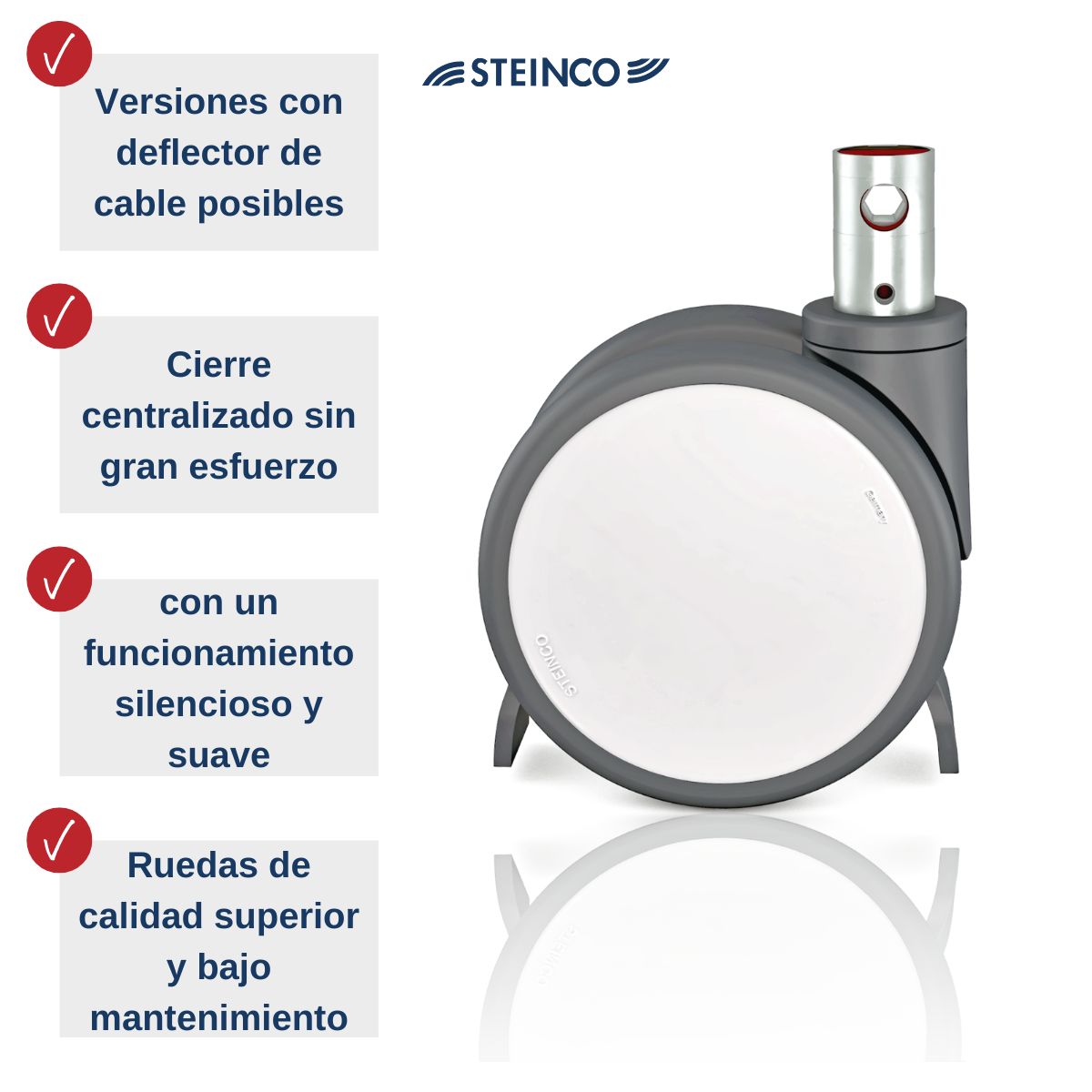 Ruedas para técnica médica STEINCO con deflector de cables - ruedas de plástico para técnica médica de marcha suave, ruedas dobles, ruedas giratorias de marcha silenciosa