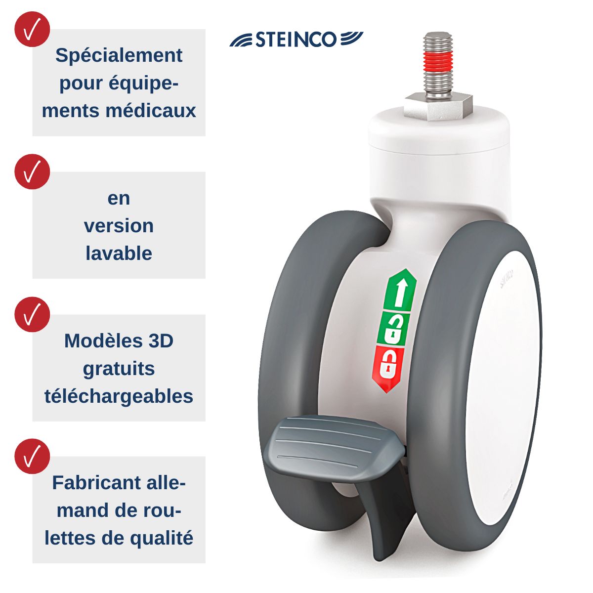 Roulettes médicales - Roulettes et roues pour équipement médicale en version lavable et antibactérien - Modèles 3D gratuits - Fabricant allemand de roulettes