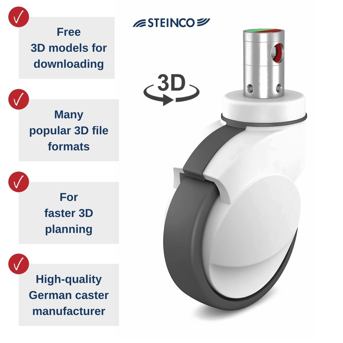 STEINCO medical casters and wheels for care beds made in germany by german manufacturer