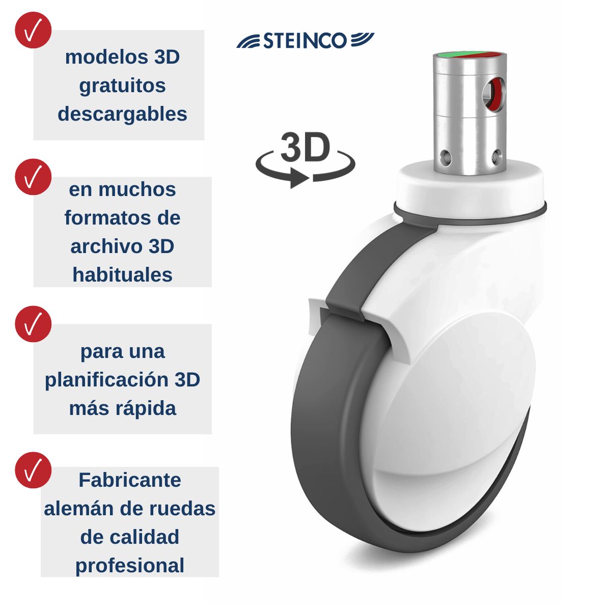 Ruedas para camas asistenciales - modelos 3D gratuitos de ruedas para camas asistenciales y para camas de ancianos para planificadores, desarrolladores de productos y diseñadores en muchos formatos 3D