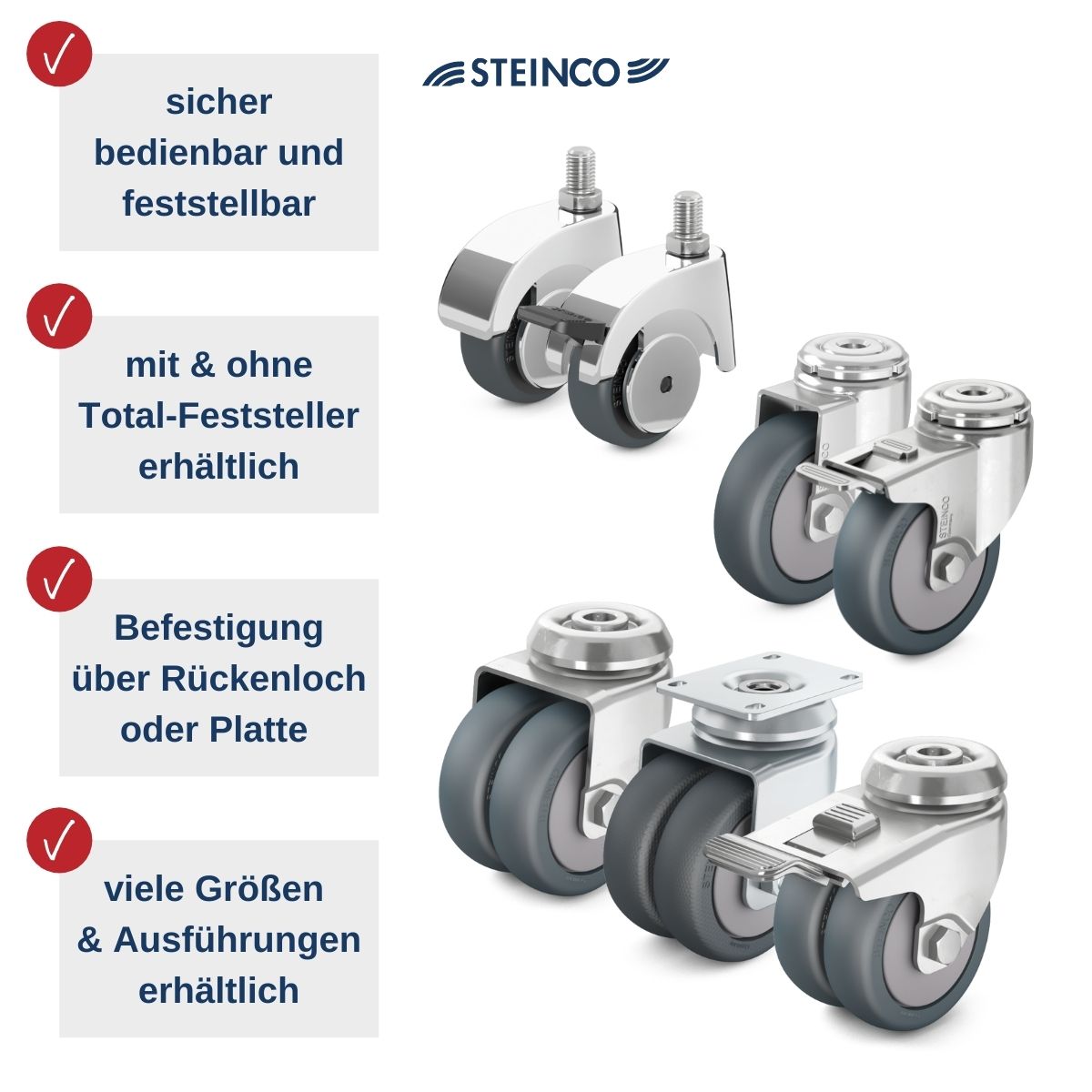 [Translate to Dänisch:] Rollen für Arztpraxen, Wartezimmer & Behandlungsräume - hier finden Sie Einzelrollen, Lenkpollen, Kunststoffrollen, Geräterollen & Möbelrollen mit Bremse oder Feststeller in Profi Qualität