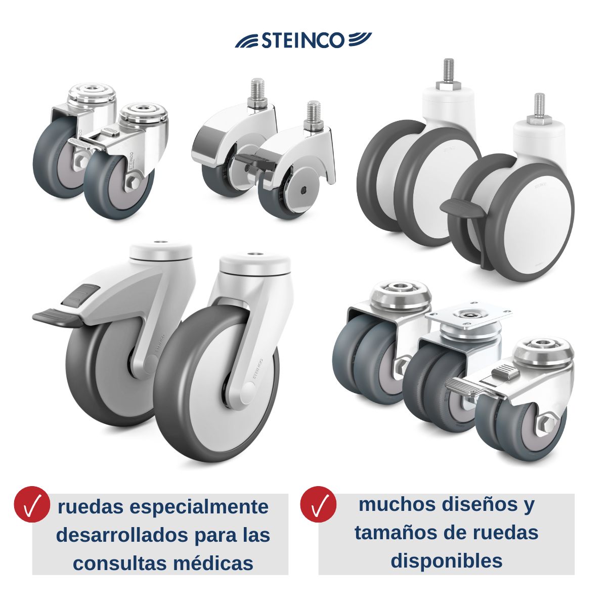 ruedas para equipos de consulta - ruedas giratorias, ruedas de plástico, ruedas de chapa, ruedas con freno para la consulta médica