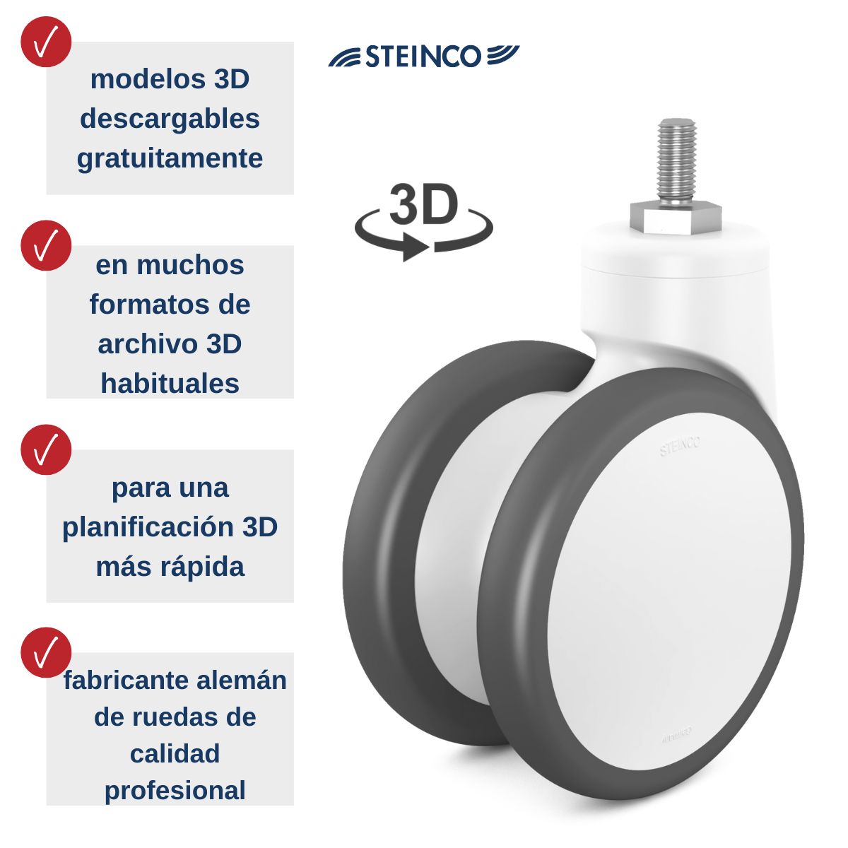 ruedas para el mobiliario y el equipamiento de las consultas: modelos 3D gratuitos para una planificación rápida