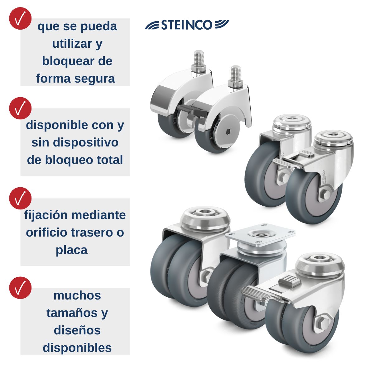 Ruedas para consultas médicas, salas de espera y salas de tratamiento: aquí encontrará ruedas simples, ruedas giratorias, ruedas de plástico, ruedas para equipos y ruedas para muebles con freno en calidad profesional.