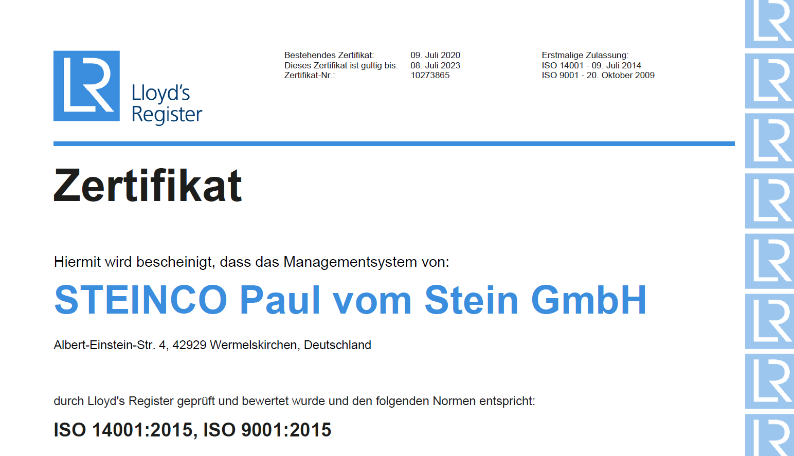 Downloads und Zertifikate von STEINCO