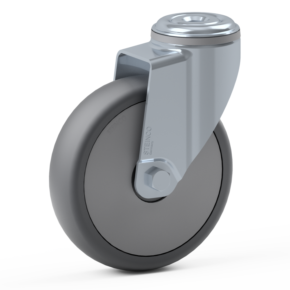 1.LGA0.NDA0, Single wheel swivel castor, ∅ 100 mm, Ball bearing, TPE, Bolt hole