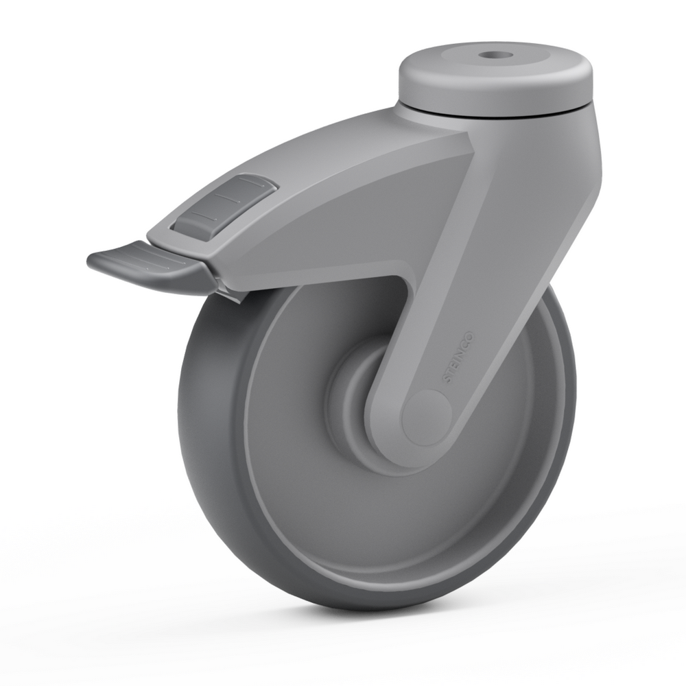 2.CB00.JKB0, Single wheel swivel castor, ∅ 100 mm, Plain bearing, TPE, Bolt hole