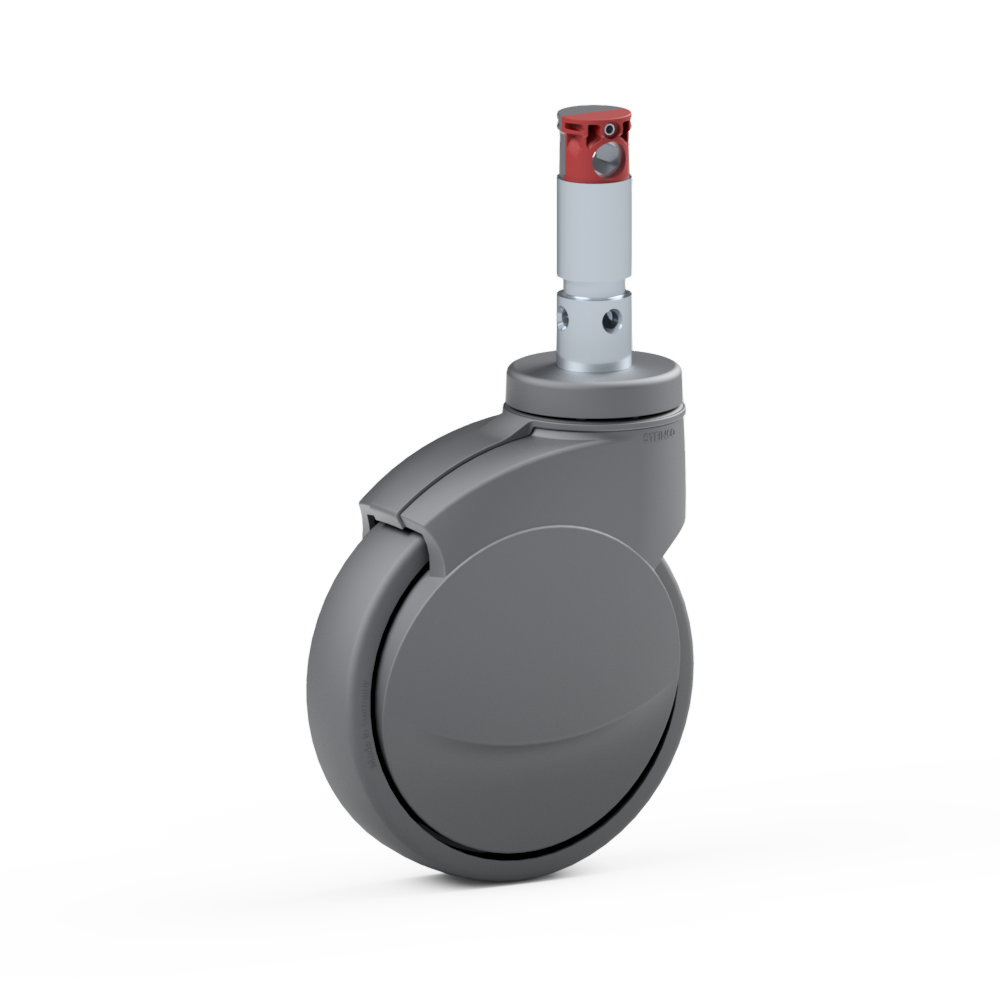 2.Z3Q1.NP01, Single wheel swivel castor, ∅ 150 mm, Ball bearing, TPU, Stem for central locking
