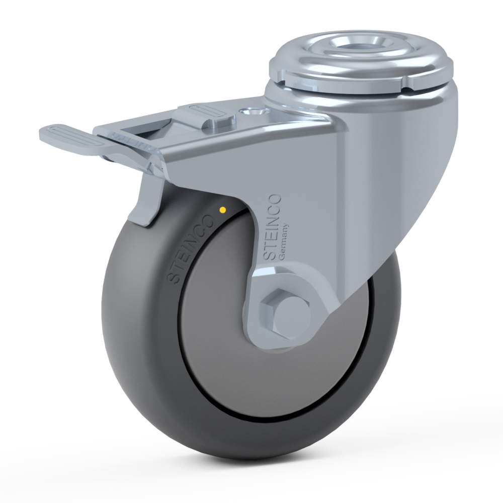 2.HGB0.E030, Single wheel swivel castor, ∅ 75 mm, Ball bearing, TPE, Bolt hole