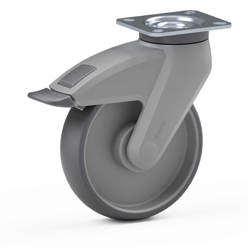 2.CD80.JKX0, Single wheel swivel castor, ∅ 100 mm, Plain bearing, TPE, Mounting plate