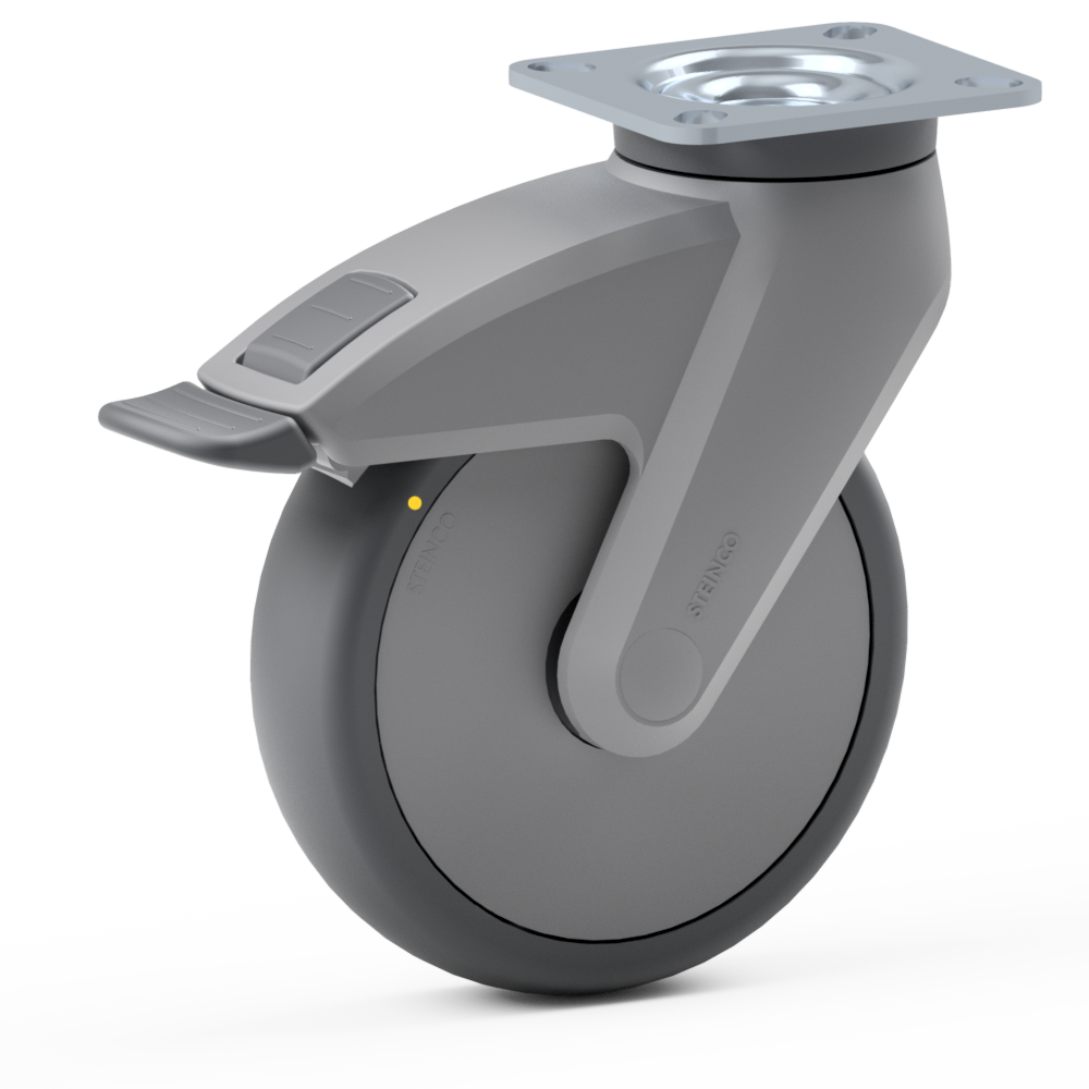 2.CD00.NCB0, Single wheel swivel castor, ∅ 100 mm, Ball bearing, TPE, Mounting plate