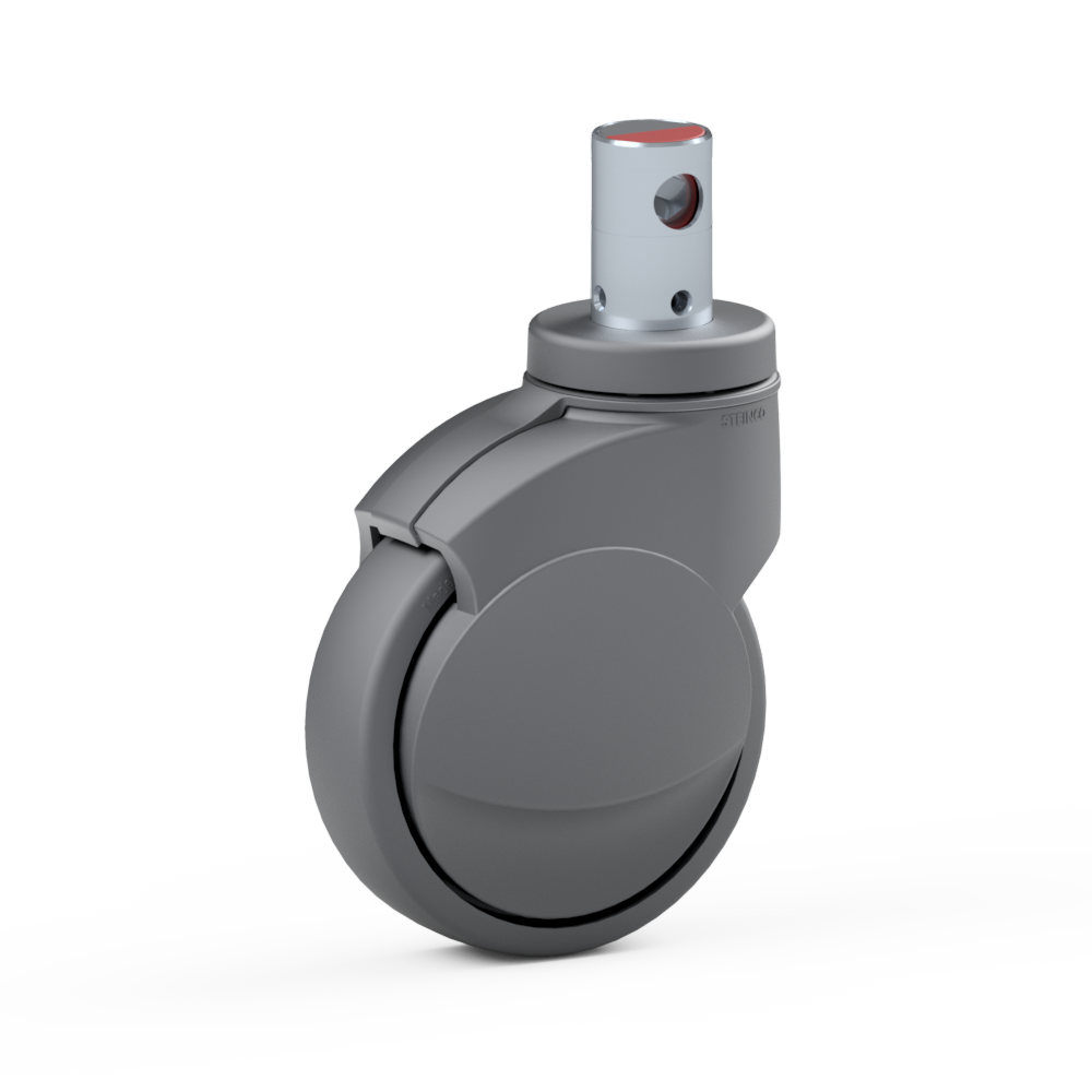 2.Z0C1.NN01, Single wheel swivel castor, ∅ 125 mm, Ball bearing, TPU, Stem for central locking