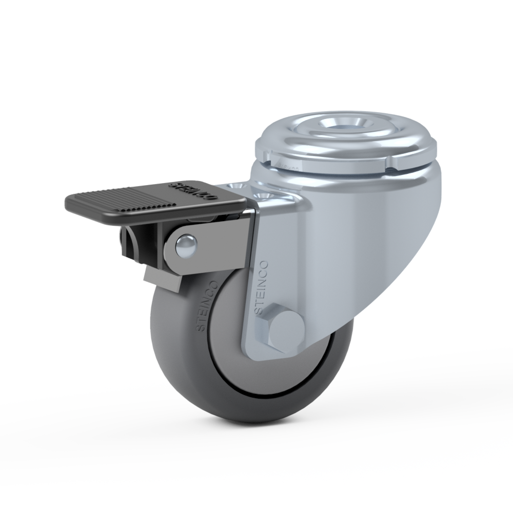 2.HWA0.C200, Single wheel swivel castor, ∅ 50 mm, Ball bearing, TPE, Bolt hole