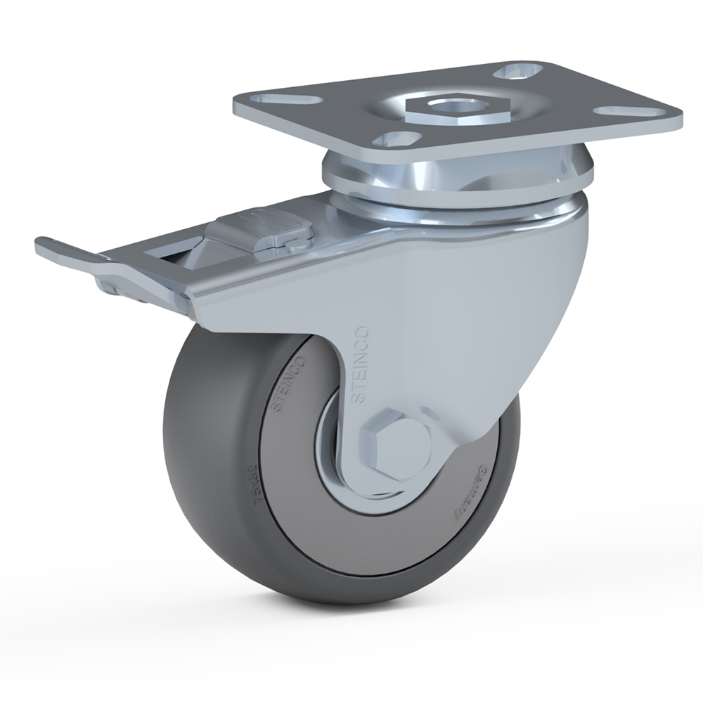 2.GPH0.NHA0, Single wheel swivel castor, ∅ 75 mm, Ball bearing, TPE, Mounting plate