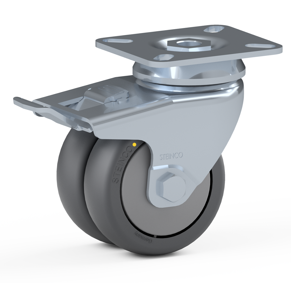 2.GYF0.E120, Double swivel castor, ∅ 75 mm, Ball bearing, TPE, Mounting plate