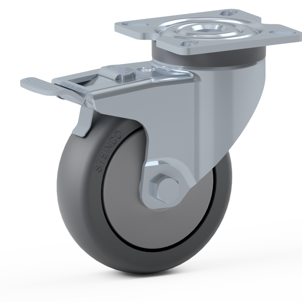 2.HGL0.E5A0, Single wheel swivel castor, ∅ 75 mm, Plain bearing, TPE, Mounting plate