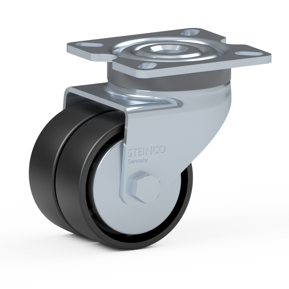 1.A0C0.B080, Double swivel castor, ∅ 50 mm, Plain bearing, Polyamide, Mounting plate