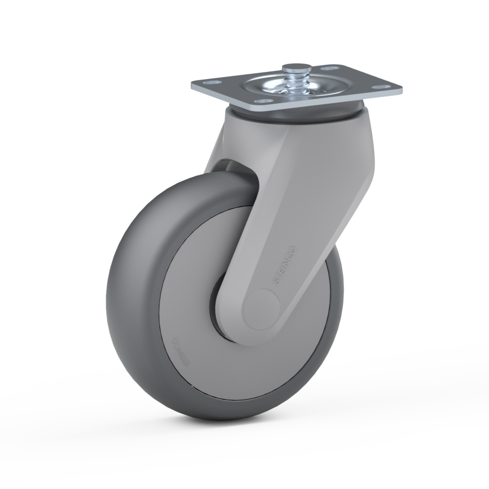 2.J490.NBA0, Single wheel swivel castor, ∅ 125 mm, Ball bearing, TPE, Mounting plate