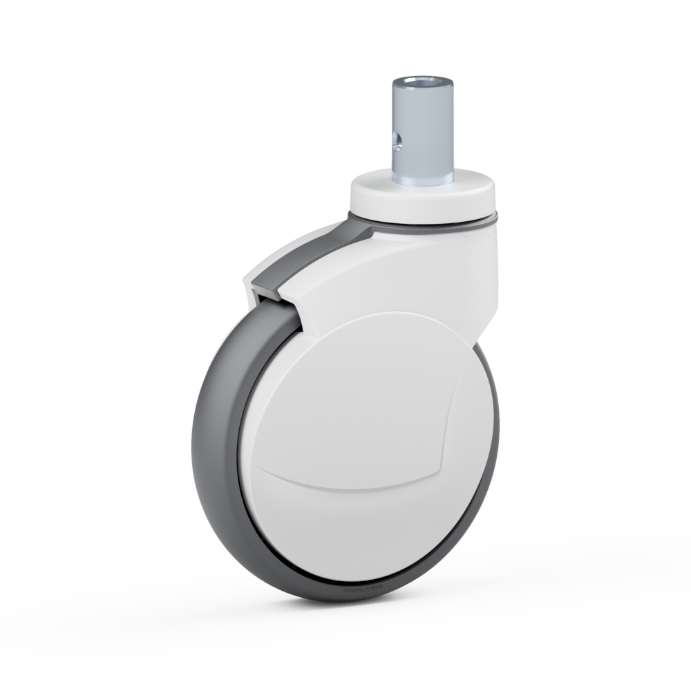 1.ZA10.NNG0, Single wheel swivel castor, ∅ 125 mm, Ball bearing, TPU, Plain stem with transversal bore