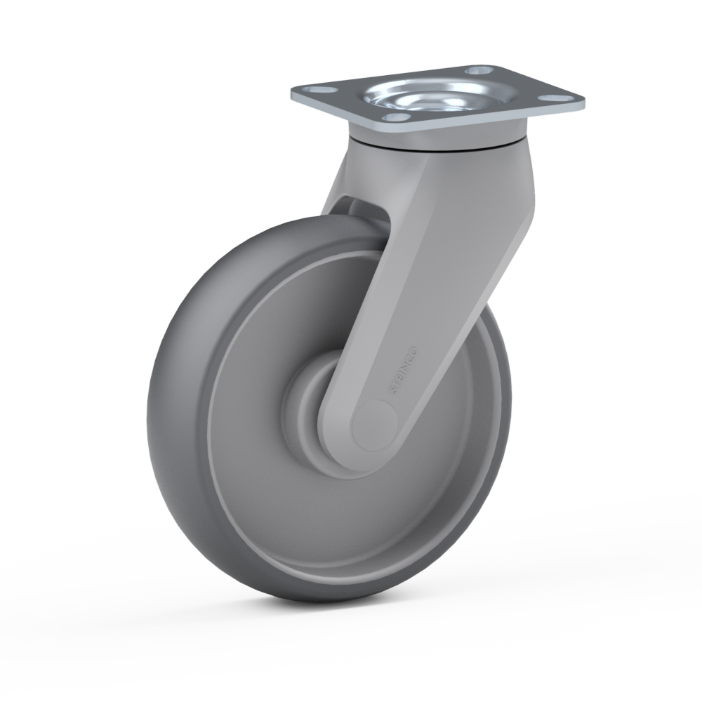 1.CC40.JKB0, Single wheel swivel castor, ∅ 100 mm, Plain bearing, TPE, Mounting plate