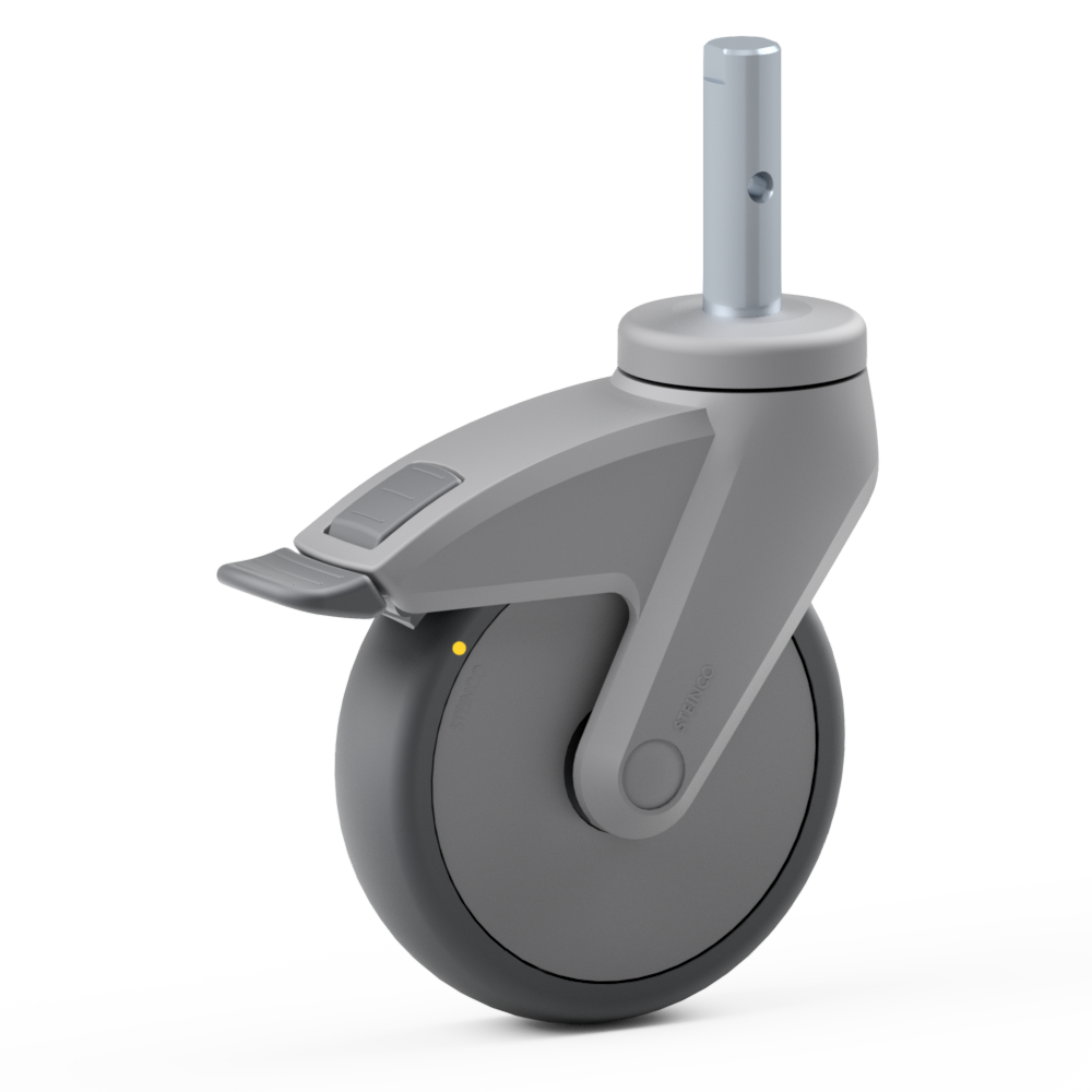 2.JZW0.NAB0, Single wheel swivel castor, ∅ 125 mm, Ball bearing, TPE, Plain stem with transversal bore