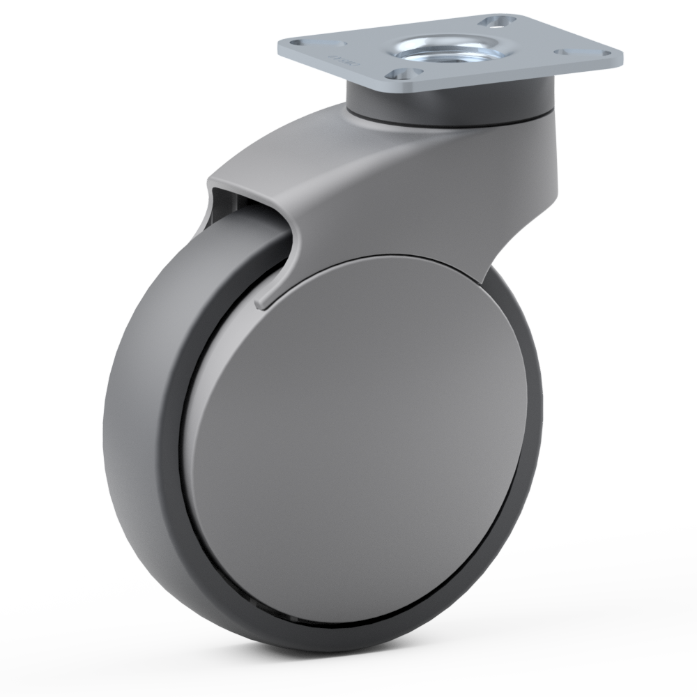 1.XEL0.PT10, Single wheel swivel castor, ∅ 100 mm, Ball bearing, TPU, Mounting plate