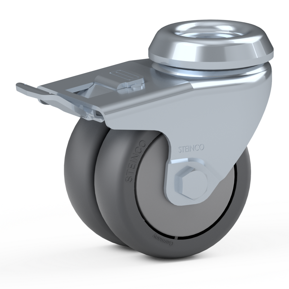 2.GY90.E060, Double swivel castor, ∅ 75 mm, Ball bearing, TPE, Bolt hole