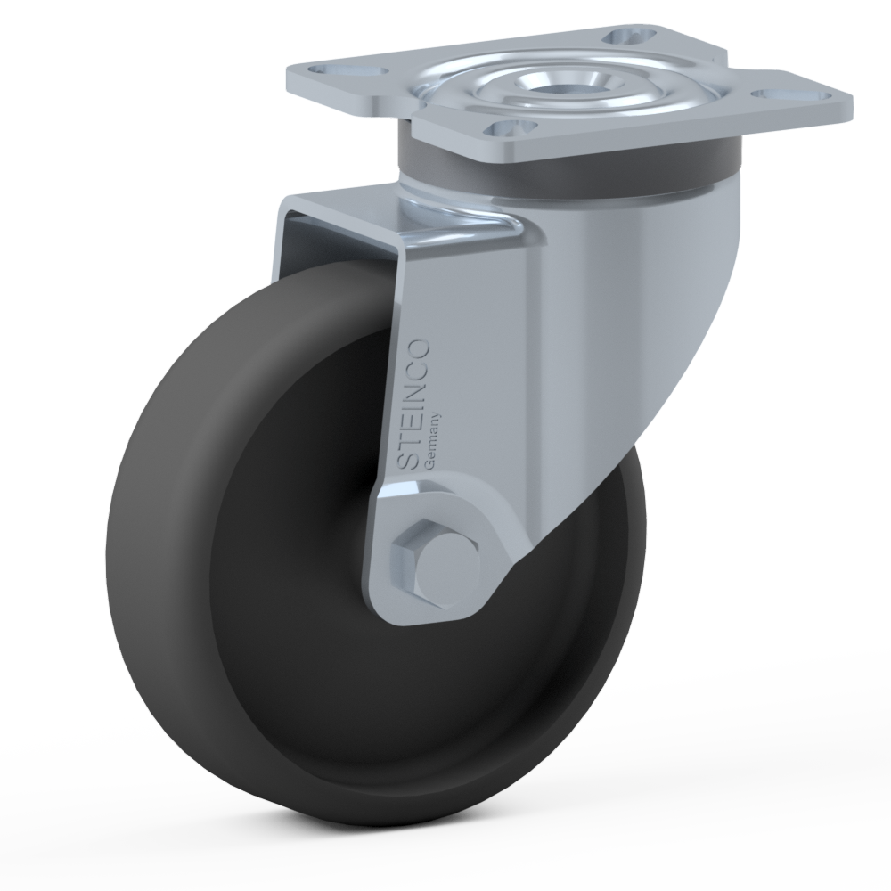 1.HEL0.E700, Single wheel swivel castor, ∅ 75 mm, Plain bearing, Polyamide, Mounting plate