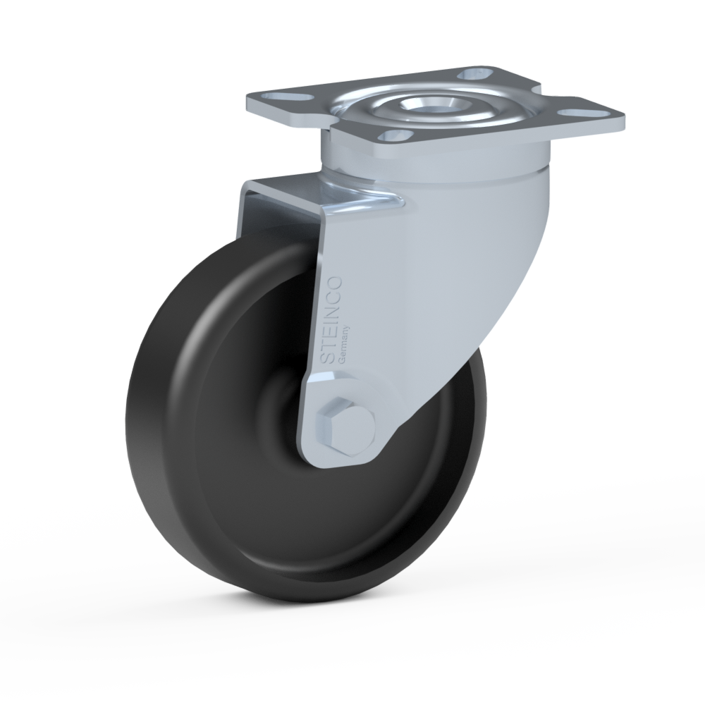 1.HEL0.E700, Single wheel swivel castor, ∅ 75 mm, Plain bearing, Polyamide, Mounting plate