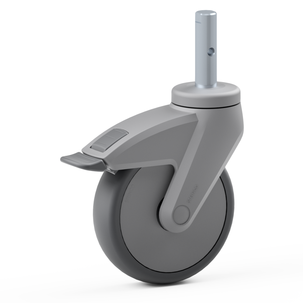 2.JRWA.NBA0, Single wheel swivel castor, ∅ 125 mm, Ball bearing, TPE, Plain stem with transversal bore