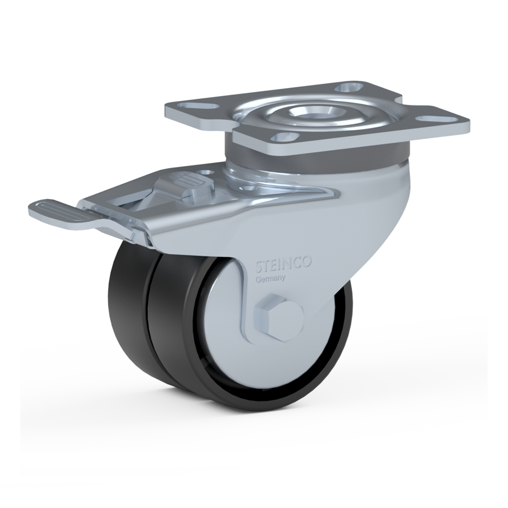 2.HCC0.B080, Double swivel castor, ∅ 50 mm, Plain bearing, Polyamide, Mounting plate
