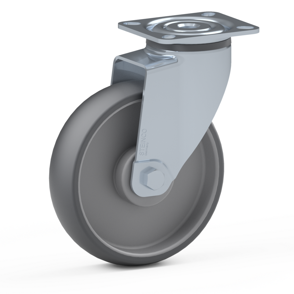 1.LNR0.JLB0, Single wheel swivel castor, ∅ 125 mm, Plain bearing, TPE, Mounting plate