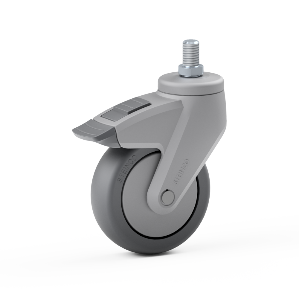 2.CSC0.E010, Single wheel swivel castor, ∅ 75 mm, Ball bearing, TPE, Threaded bolt