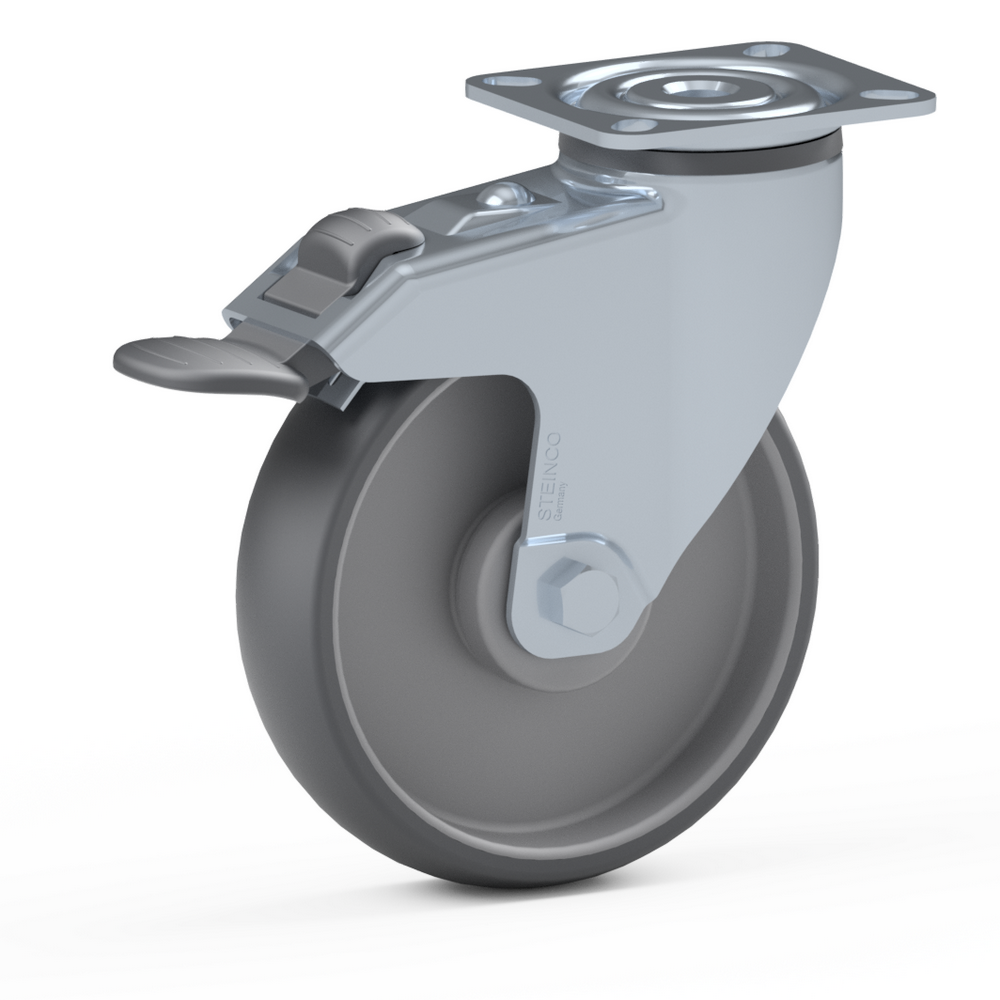 2.LRR0.JLB0, Single wheel swivel castor, ∅ 125 mm, Plain bearing, TPE, Mounting plate