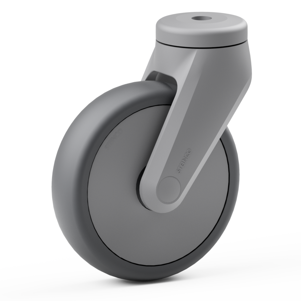 1.CA40.NDA0, Single wheel swivel castor, ∅ 100 mm, Ball bearing, TPE, Bolt hole